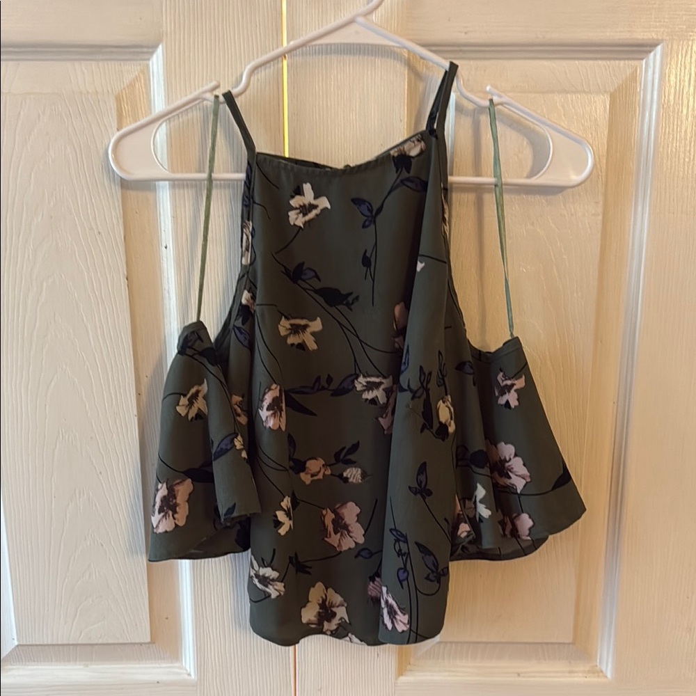 Floral Green Spaghetti strap off shoulder blouse